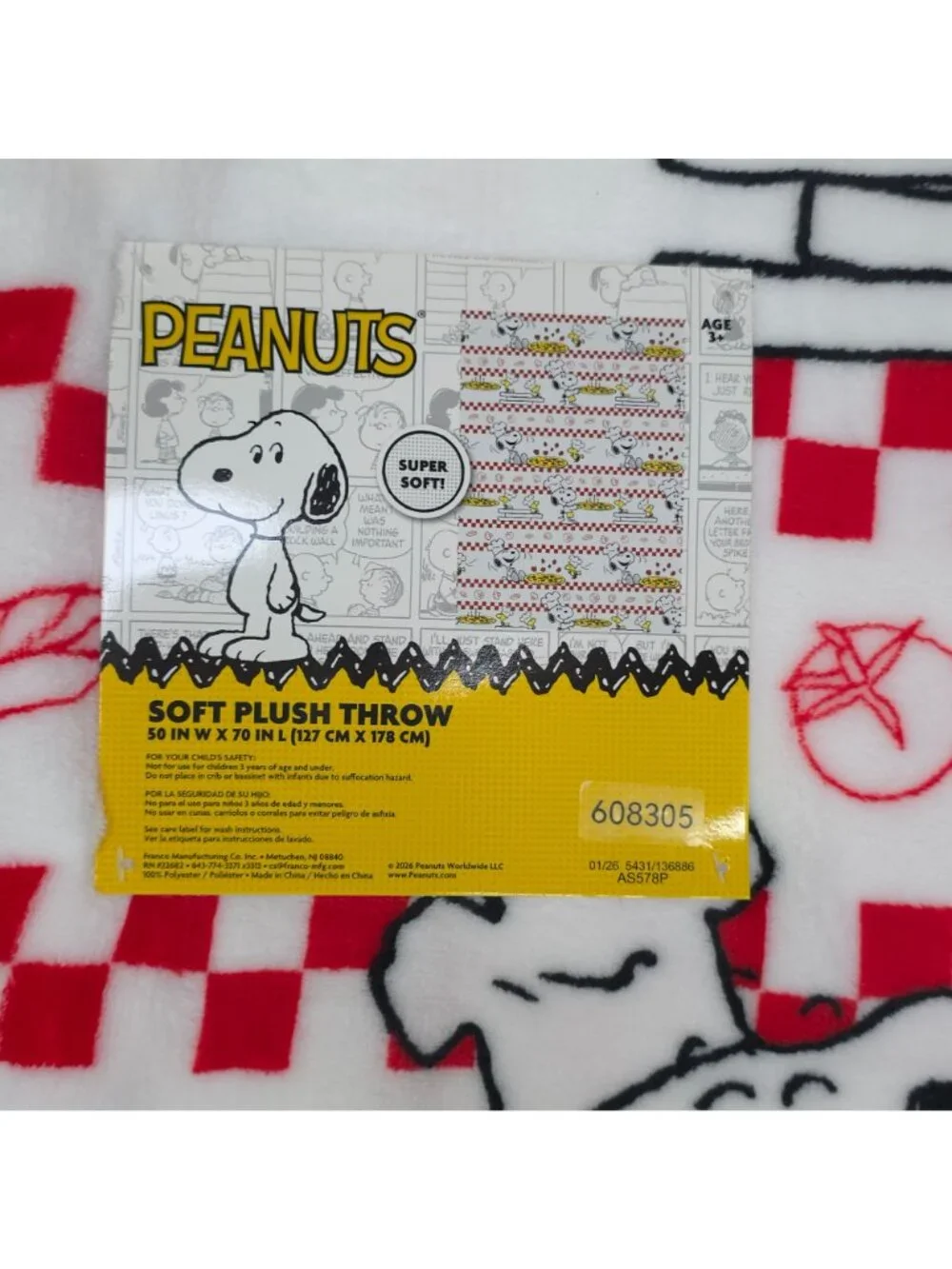 Peanuts Snoopy & Woodstock Soft Plush Throw Blanket 50x70